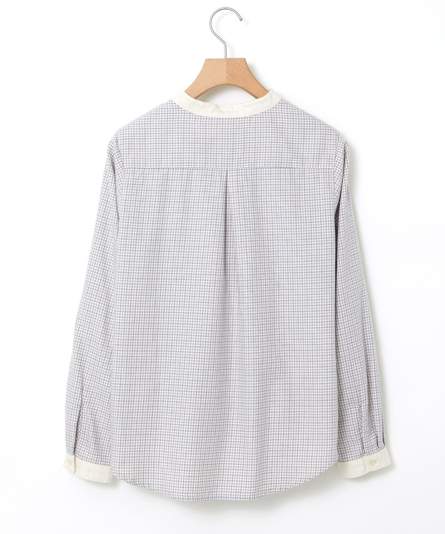 バンドカラー チェック柄 ブラウス