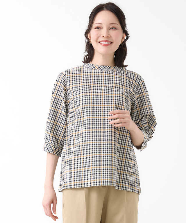 クロコダイルタータン サッカー 七分袖ブラウス