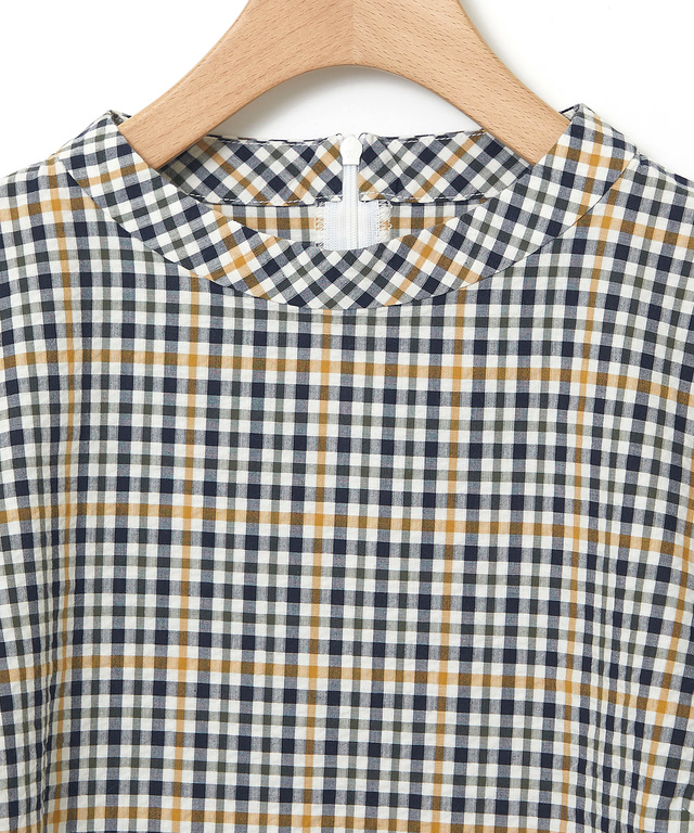 クロコダイルタータン サッカー 七分袖ブラウス