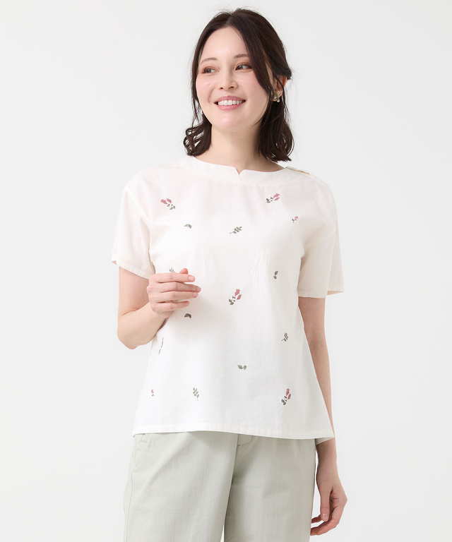 ダンガリー 刺繍 ブラウス