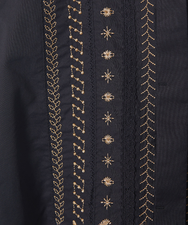 刺繍 バンドカラー ブラウス