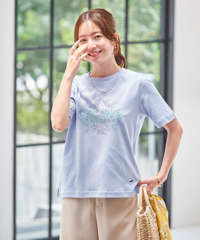 コットン フラワープリント Tシャツ
