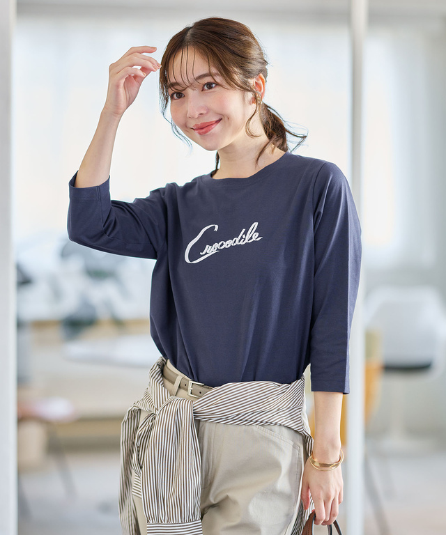 リボンロゴプリント 七分袖 Tシャツ