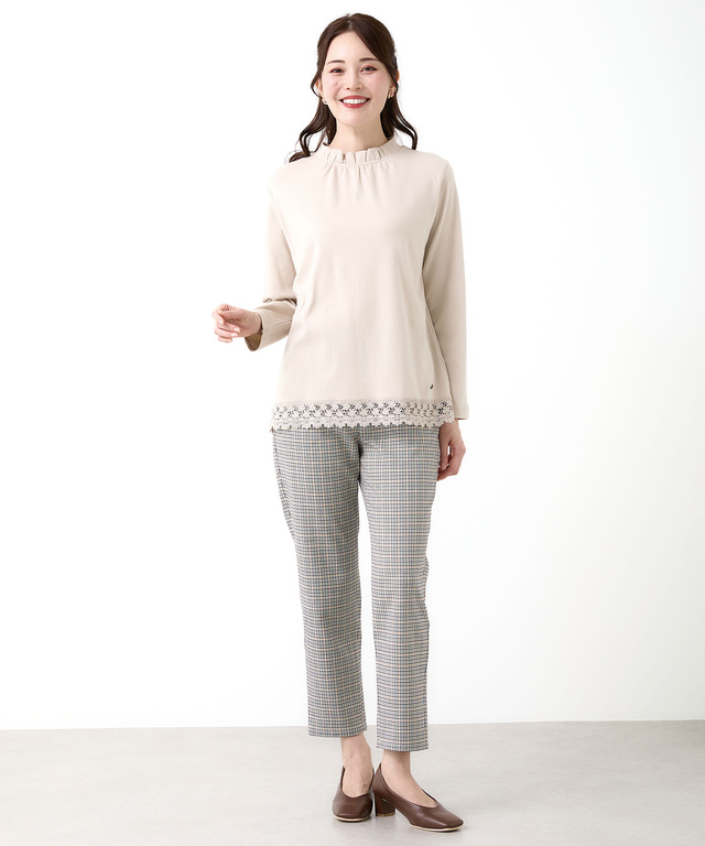 レース裾 ハイネック プルオーバー