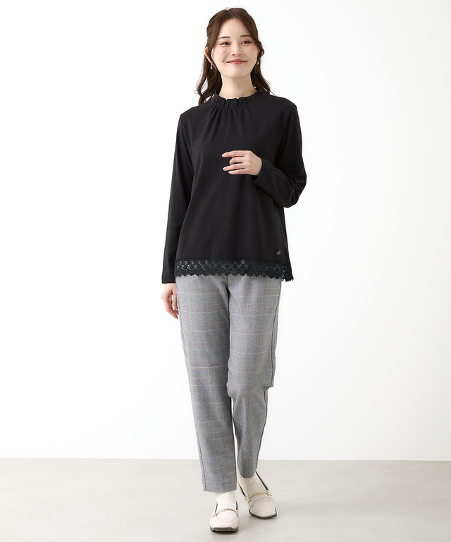 レース裾 ハイネック プルオーバー