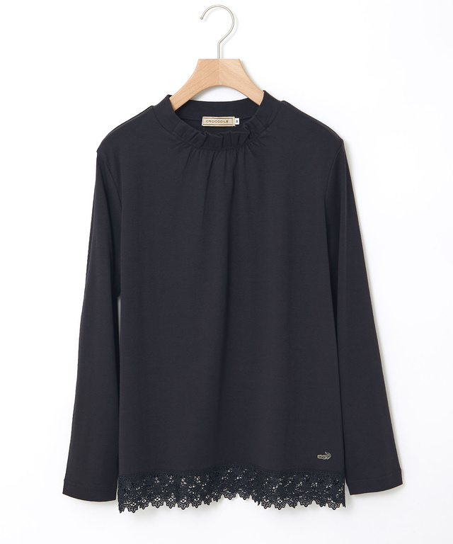 レース裾 ハイネック プルオーバー