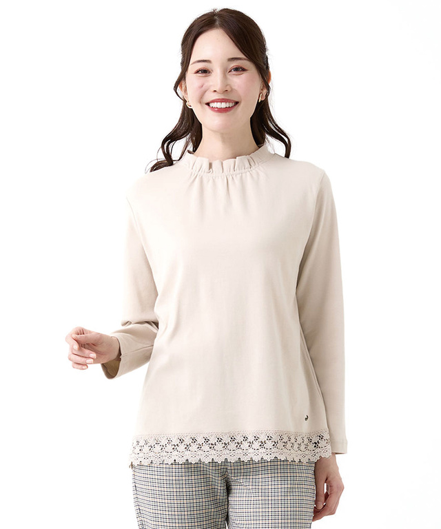 レース裾 ハイネック プルオーバー