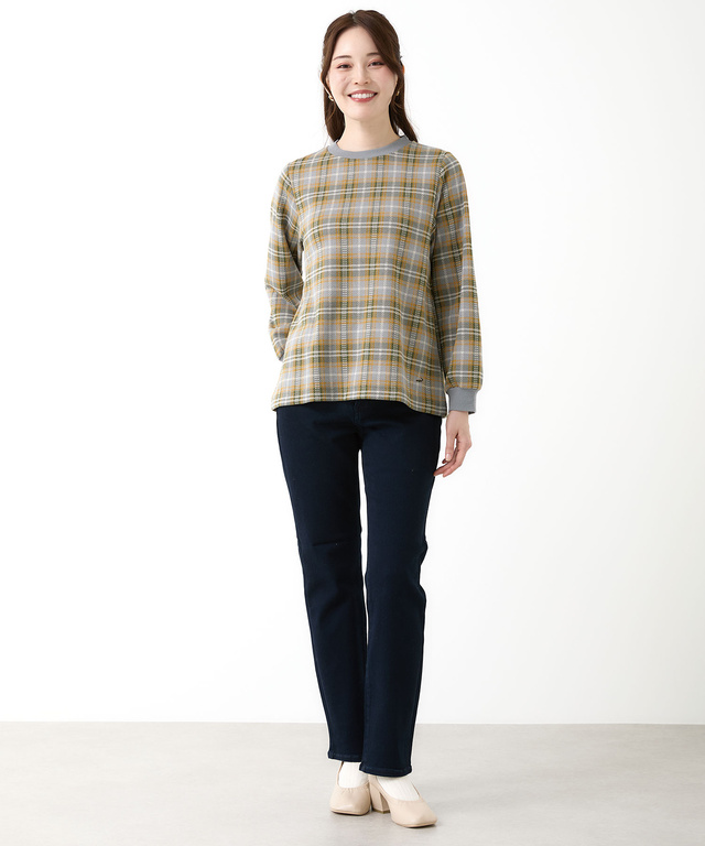 チェック柄 リブ配色 プルオーバー