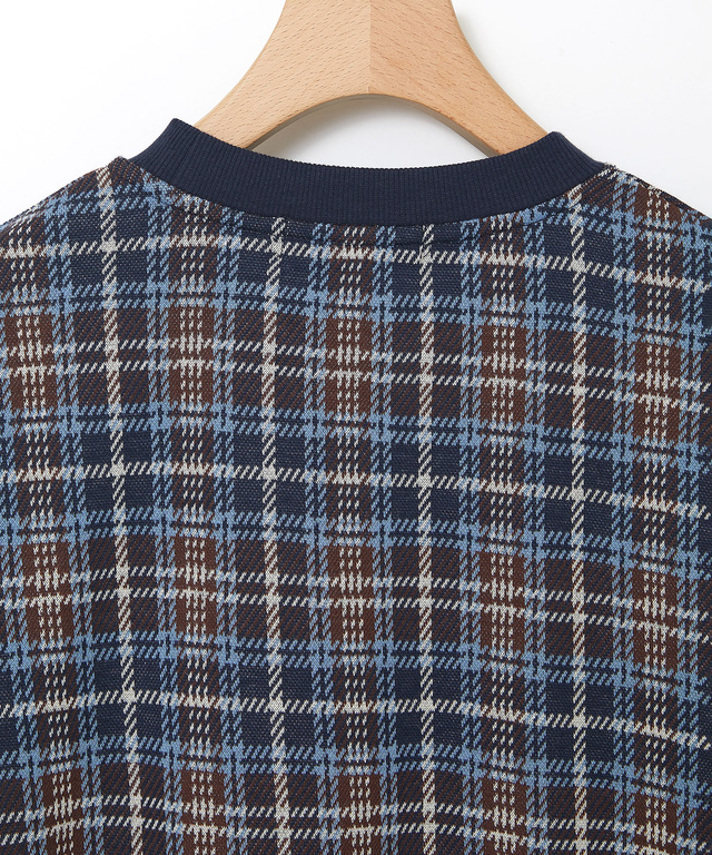チェック柄 リブ配色 プルオーバー