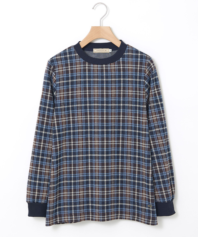 チェック柄 リブ配色 プルオーバー