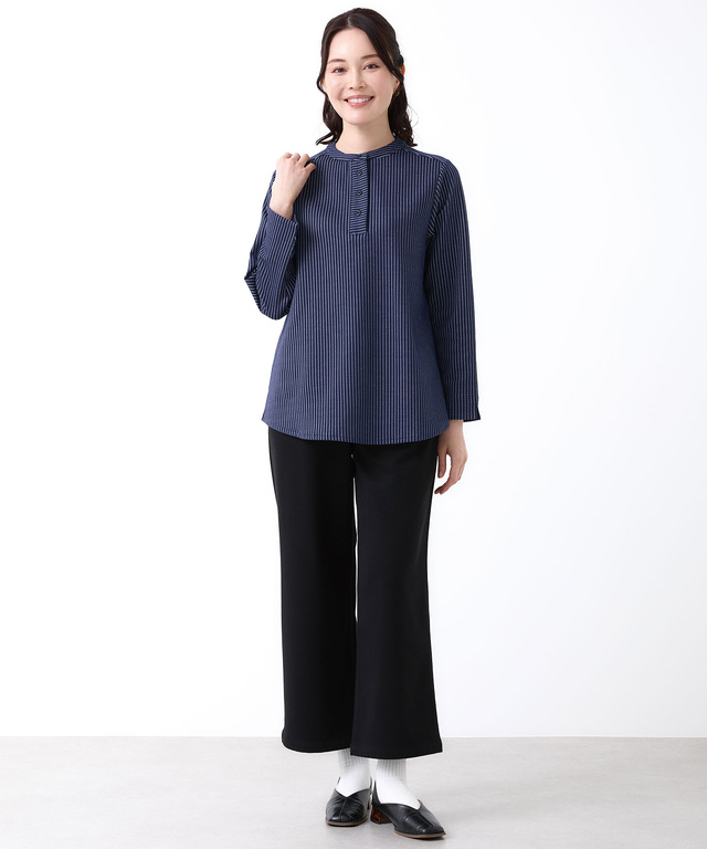 ストライプ ヘンリーネック チュニック