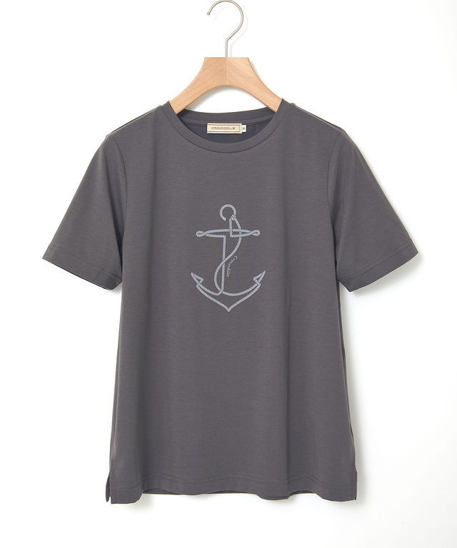 プレーティング天竺 アンカー柄 Tシャツ【UVカット】