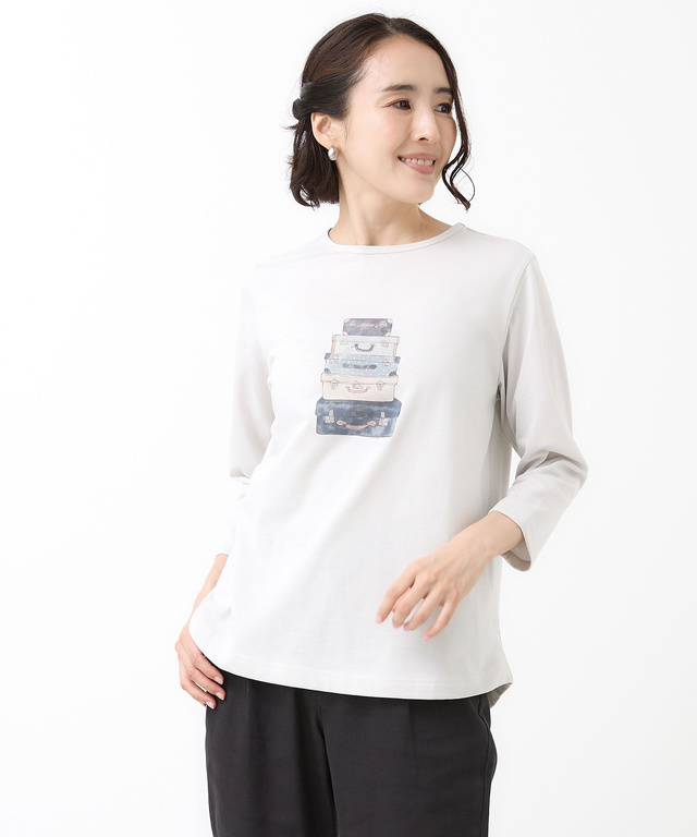トランク柄プリント 七分袖 Tシャツ