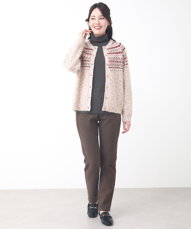 ウールブレンド フェアアイル柄 ニットカーディガン 【手洗いOK】