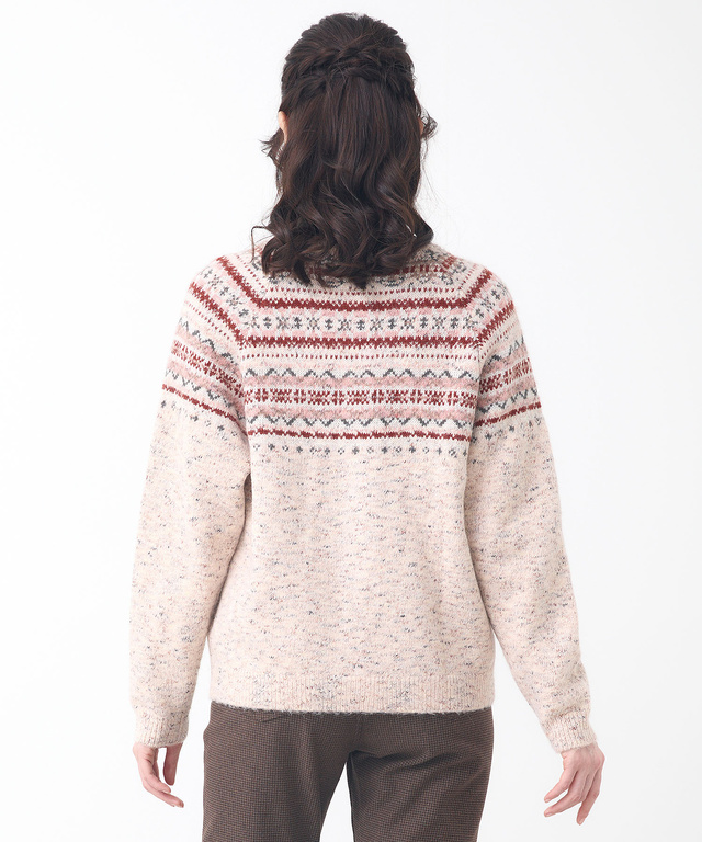 ウールブレンド フェアアイル柄 ニットカーディガン 【手洗いOK】