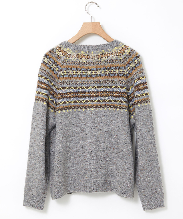 ウールブレンド フェアアイル柄 ニットカーディガン 【手洗いOK】