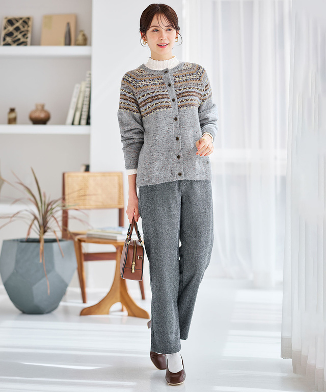 ウールブレンド フェアアイル柄 ニットカーディガン 【手洗いOK】