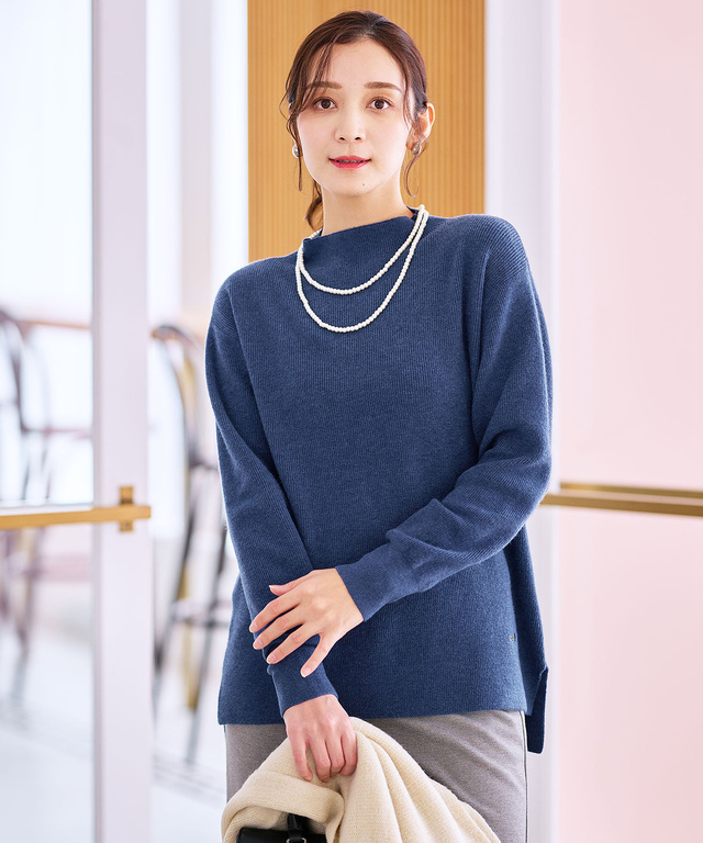 ウールブレンド ボトルネック ニット【手洗いOK】