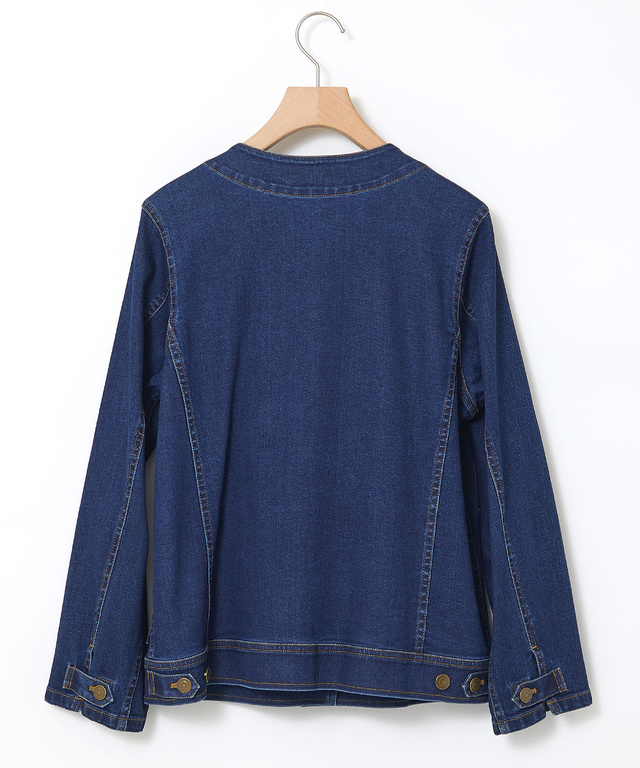 ノーカラー デニムジャケット