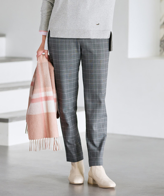 チェック柄 テーパード パンツ