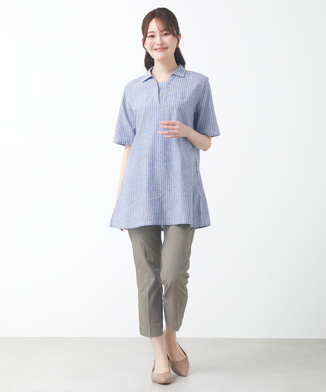 コットンリネン スキッパー チュニック【オンラインショップ限定】