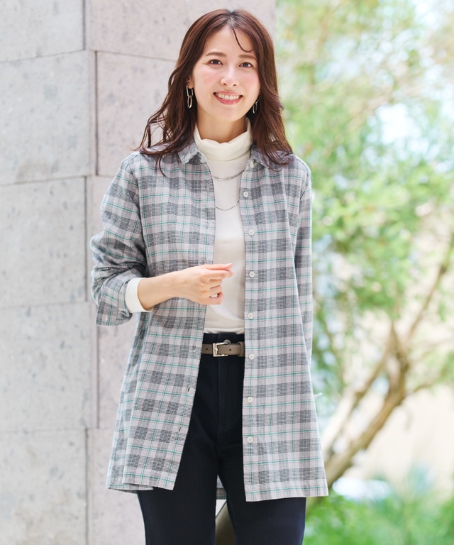 微起毛 チェック柄 チュニック【オンラインショップ限定】