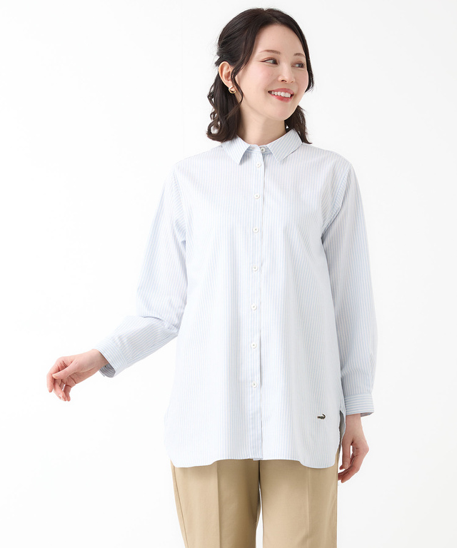 ノンアイロン ストライプ チュニック【シワになりにくい】