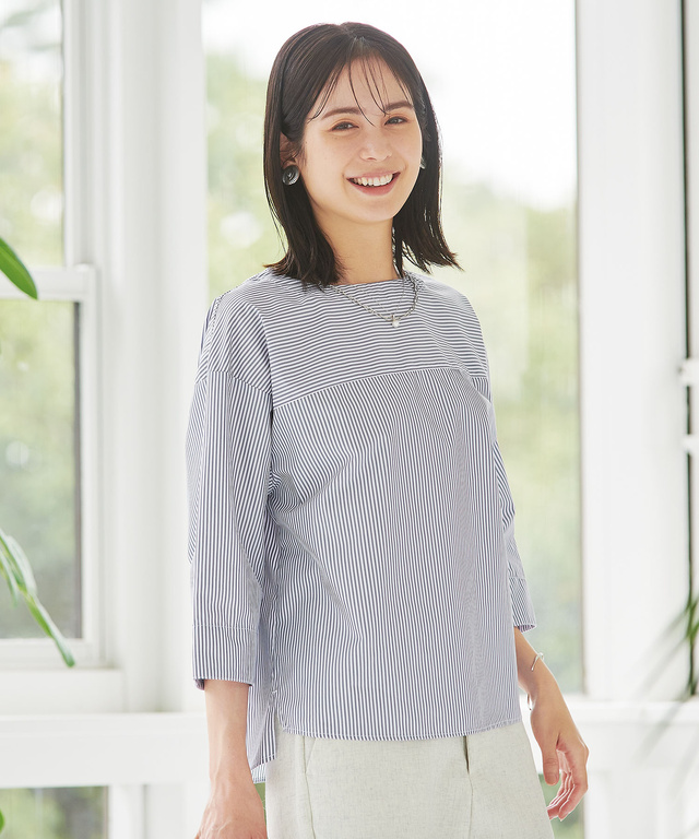 ストライプ 七分袖 ブラウス【一部店舗限定】