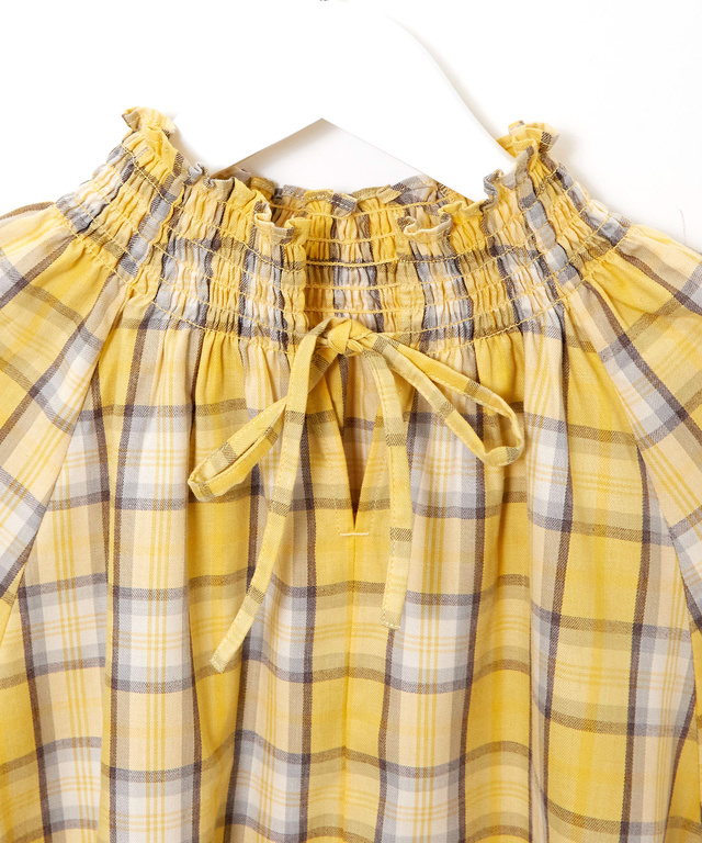 シャーリング 2WAY チェックブラウス