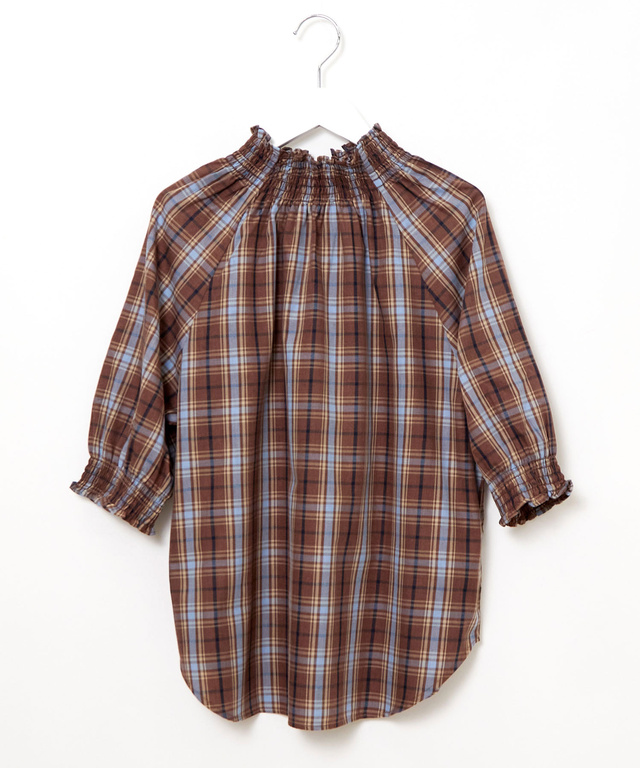 シャーリング 2WAY チェックブラウス