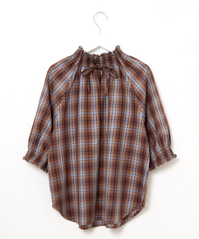 シャーリング 2WAY チェックブラウス