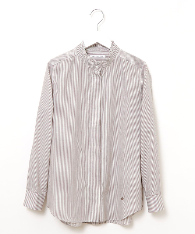 フリルカラー ストライプ ブラウス