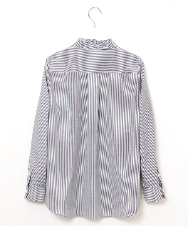 フリルカラー ストライプ ブラウス