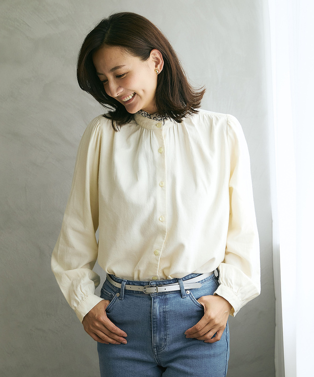 コットン ギャザー ブラウス