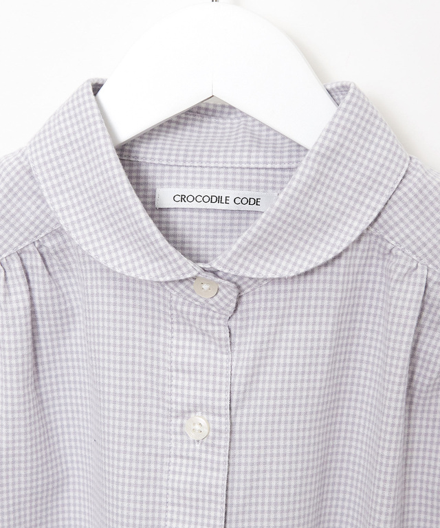 ショールカラー ギンガムチェック ブラウス