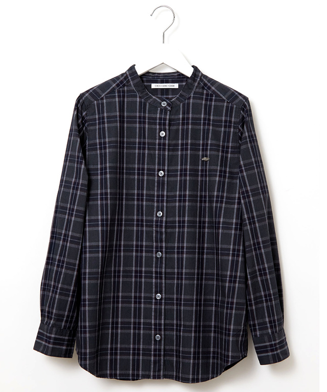 バンドカラー チェック柄 ブラウス