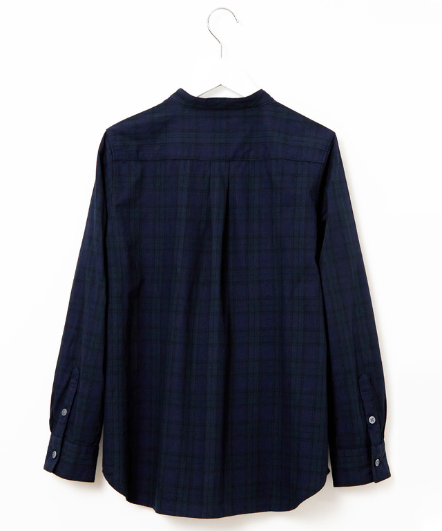 バンドカラー チェック柄 ブラウス