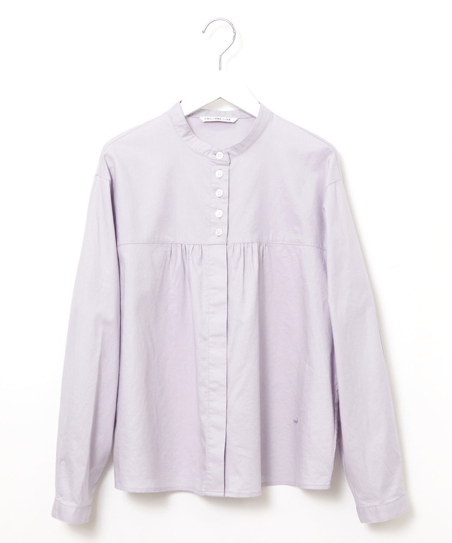 ギャザー デザイン バンドカラーブラウス