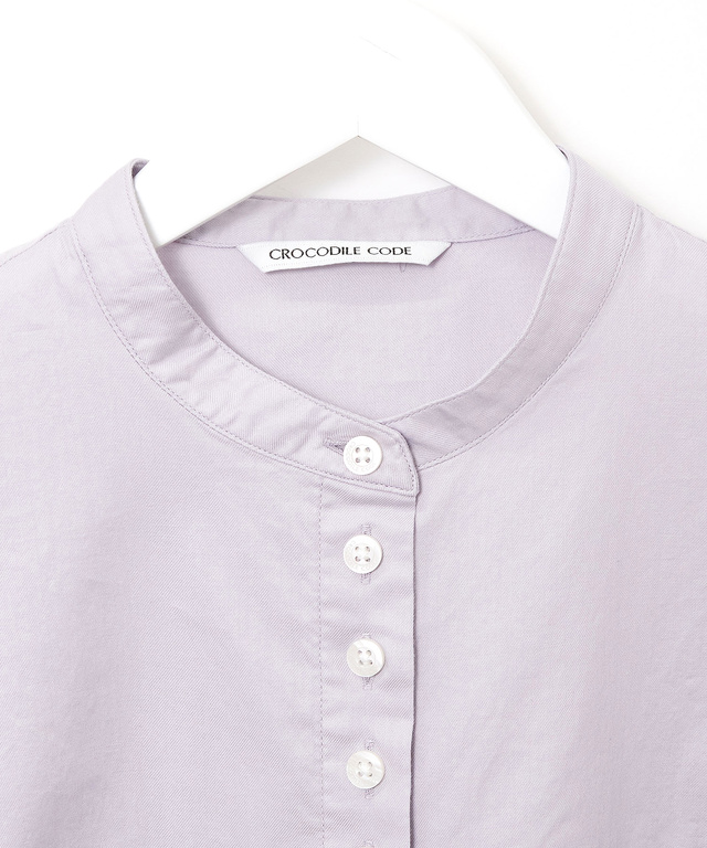 ギャザー デザイン バンドカラーブラウス