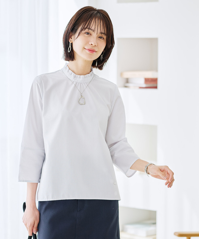 フリル襟 ストライプ ブラウス