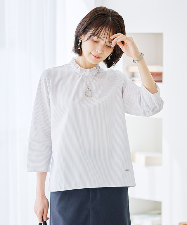 フリル襟 ストライプ ブラウス