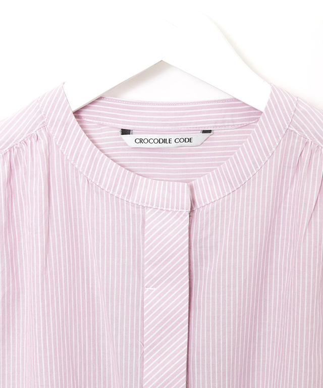 ストライプ  バンドカラー ブラウス