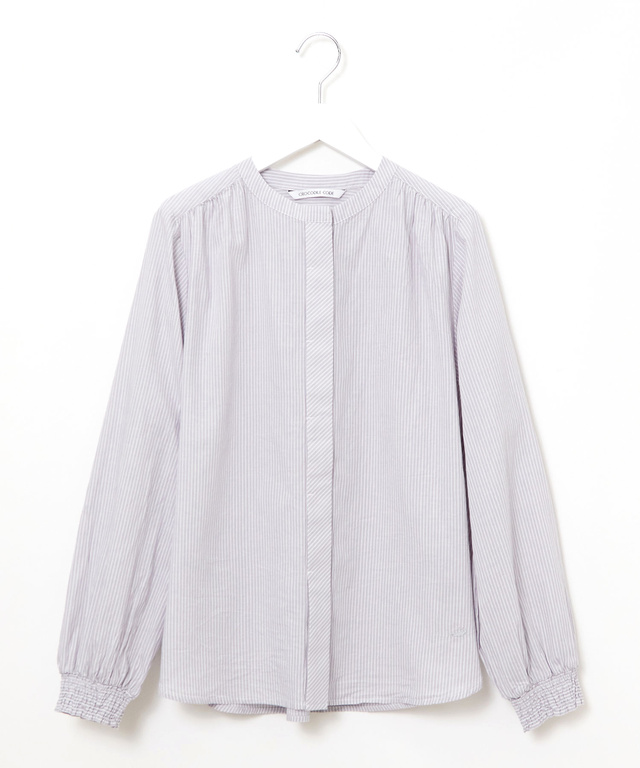 ストライプ  バンドカラー ブラウス