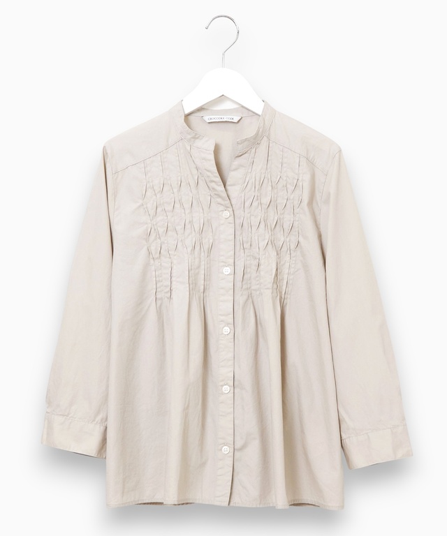 ピンタック バンドカラー ブラウス