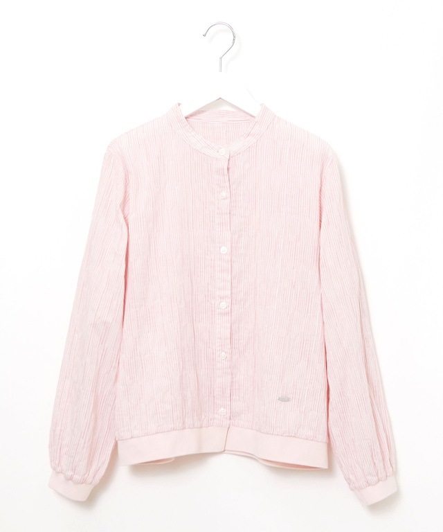 シャーリング ノーカラー ブラウス