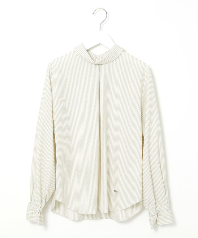 ストライプ アシンメトリー襟 ブラウス【オンラインショップ・一部店舗限定】