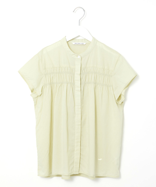 ギャザー バンドカラーブラウス