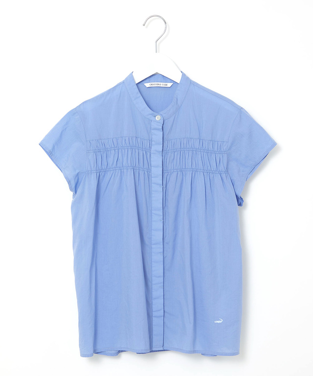 ギャザー バンドカラーブラウス