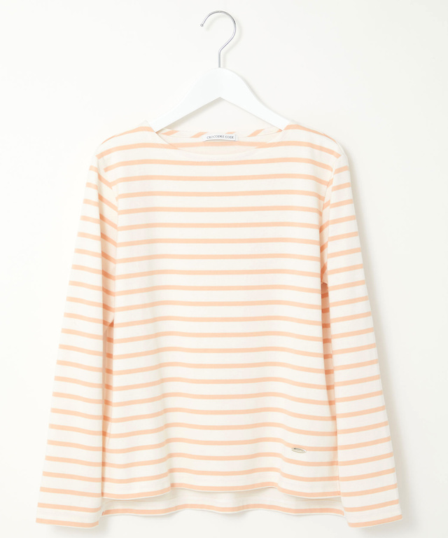 コットンブレンド ボートネック 長袖Tシャツ