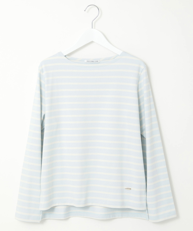 コットンブレンド ボートネック 長袖Tシャツ